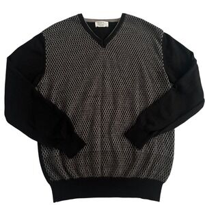Vtg Tuttle V Neck Sweater Mens M/L Black Gray Italian Preppy Luxury‎ Classic